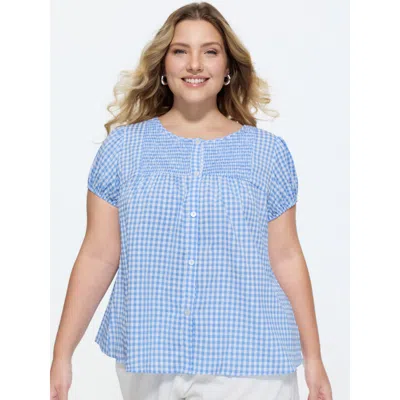 Bloomchic Striped Print Flowy Open-front Shirt In Blue