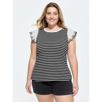 Bloomchic Striped Print Flutter Sleeve T-shirt In Multi