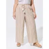 Bloomchic Striped Print Pockets Drawstring Pants In Black