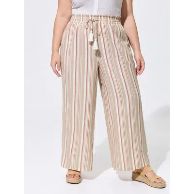 Bloomchic Striped Print Pockets Drawstring Pants In Black