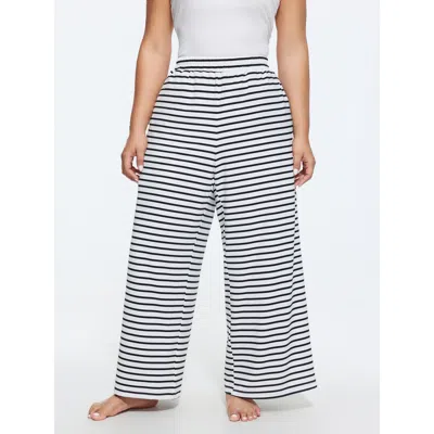Bloomchic Striped Print Ribbed Pockets Lounge Bottoms In Blue