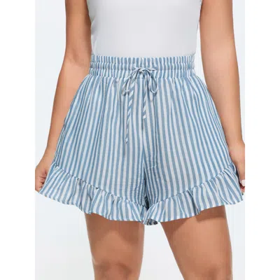 Bloomchic Striped Print Ruffled Hem Shorts In Blue