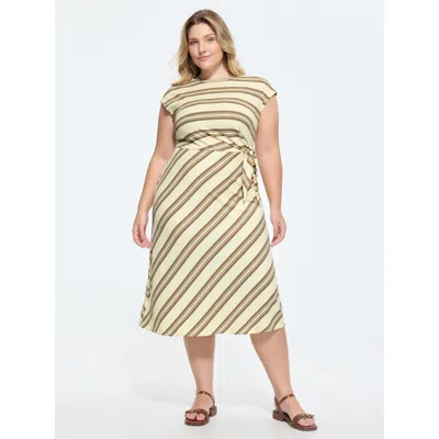 Bloomchic Striped Print Side-knotted Midi Dress In Multi