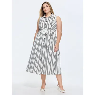 Bloomchic Striped Print Sleeveless Shirt Midi Dress In Multi