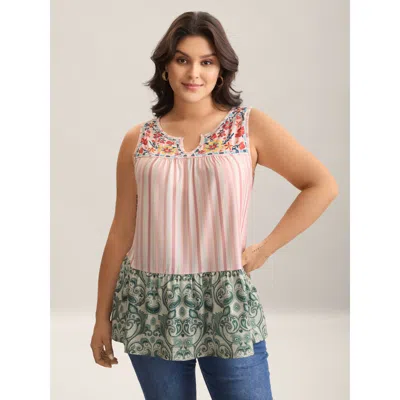 Bloomchic Striped Print Spliced Ruffled Tank Top In Multi