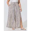 Bloomchic Striped Print Split Hem Gradient Blend Pants In White