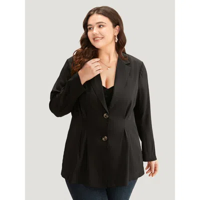 Bloomchic Suit Collar Button Up Plicated Detail Blazer In Black