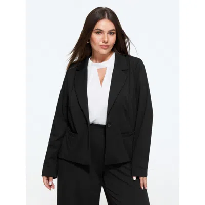Bloomchic Suit Collar Single Button Pocket Cropped Blazer In Black