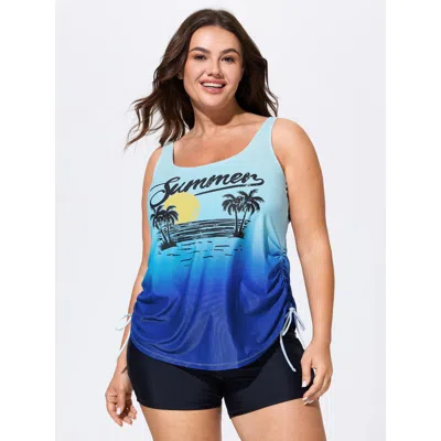 Bloomchic Summer Vibes Ombre Gradient Swim Top In Purple