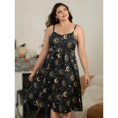 Bloomchic Sun Moon Star Celestial Print Sleeveless Midi Dress In Multi