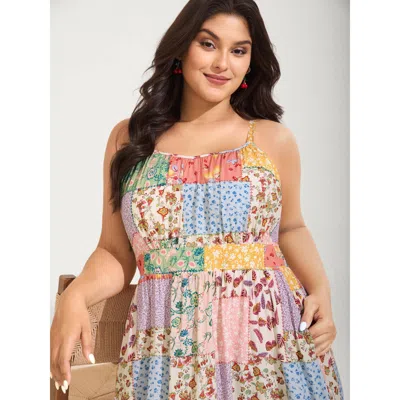 Bloomchic Sunkissed Collage Print Flared Midi Dress In Black