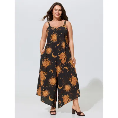 Bloomchic Sunkissed Print Sleeveless Wide-leg Jumpsuit In Black