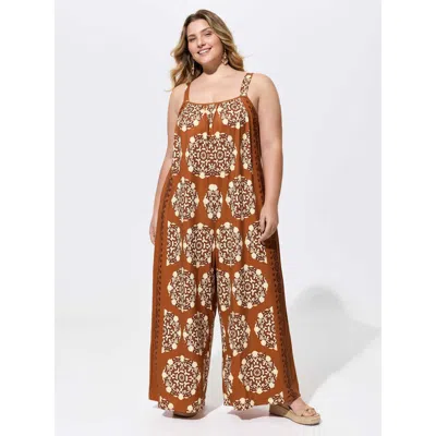 Bloomchic Sunkissed Stretchy Adjustable Strap Jumpsuit In Brown