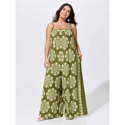 Bloomchic Sunkissed Stretchy Adjustable Strap Jumpsuit In Green