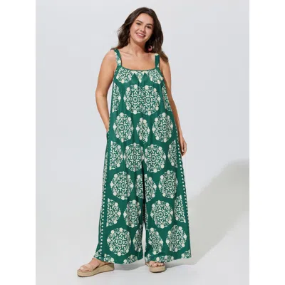 Bloomchic Sunkissed Stretchy Adjustable Strap Jumpsuit In Green
