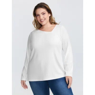 Bloomchic Super Stretchy Ribbed Asymmetrical Neck T-shirt In White