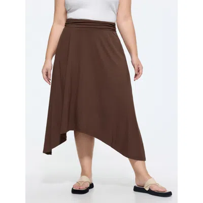 Bloomchic Supersoft Asymmetrical Hem Midi Skirt In Brown