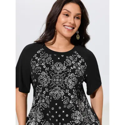 Bloomchic Supersoft Boho Print Raglan Sleeve T-shirt In Black