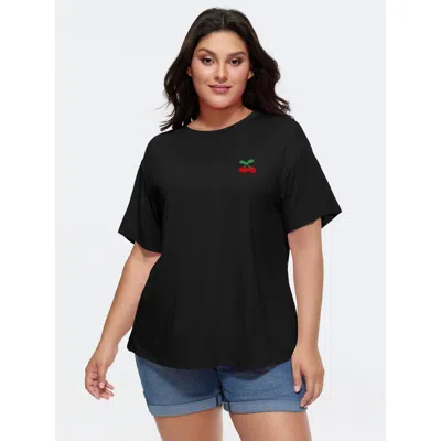 Bloomchic Supersoft Cherry Cute Relaxed-fit T-shirt In Black