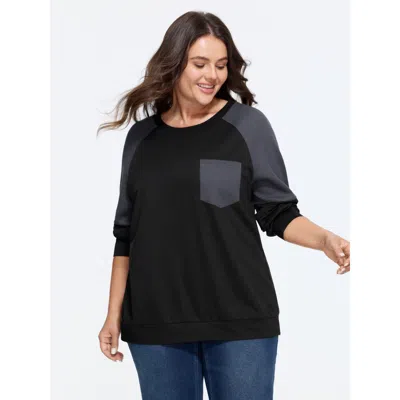 Bloomchic Supersoft Color Block Raglan Sleeve Pocket Patchwork Sweatshirt In Multi