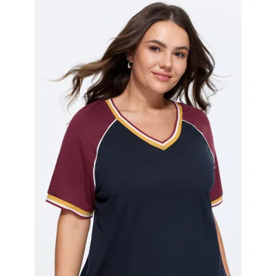 Bloomchic Supersoft Color Contrast Raglan Sleeve T-shirt In Indigo