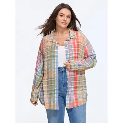 Bloomchic Supersoft Colorful Plaid Button Down Blouse In Multicolor