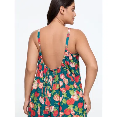 Bloomchic Supersoft Colorful Pumpkin Print Backless Lounge Jumpsuit In Aegean