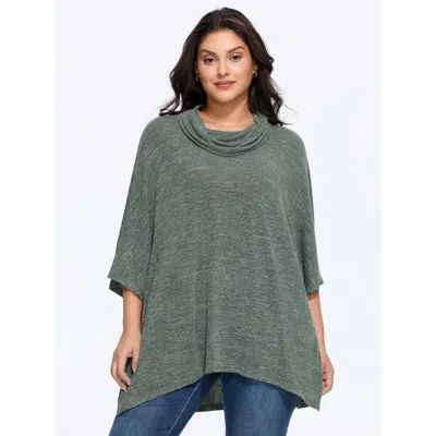 Bloomchic Supersoft Cowl Neck Irregular Hem Poncho T-shirt In Duck Green