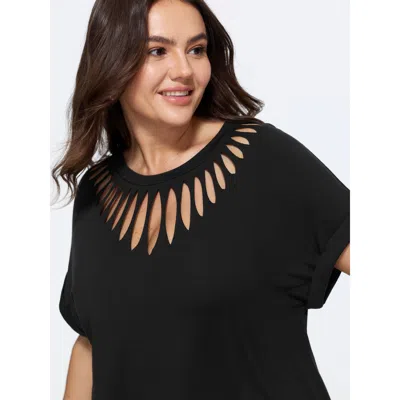 Bloomchic Supersoft Cut-out Relaxed-fit T-shirt In Black
