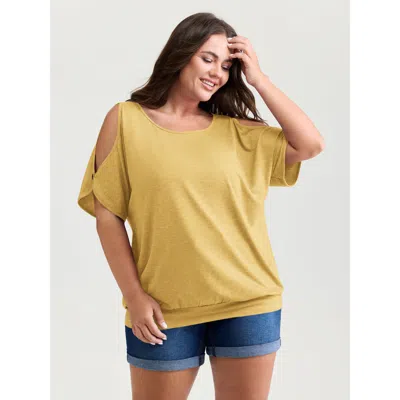 Bloomchic Supersoft Cut-out Shoulder T-shirt In Yellow