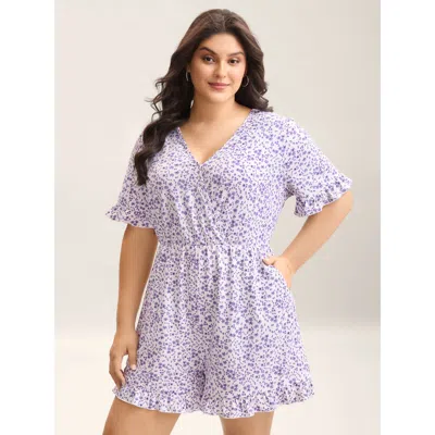Bloomchic Supersoft Ditsy Floral Print Pockets Romper In Lilac