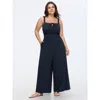 Bloomchic Supersoft Drawstring Neckline Plain Jumpsuit In Blue