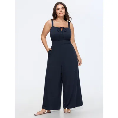 Bloomchic Supersoft Drawstring Neckline Plain Jumpsuit In Indigo