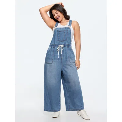 Bloomchic Supersoft Drawstring Waist Wide Leg Jumpsuit In Blue