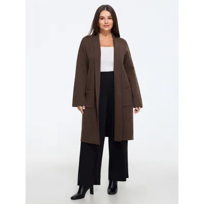 Bloomchic Supersoft Drop Shoulder Open Front Longline Cardigan In Brown