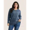Bloomchic Supersoft Essentials Asymmetrical Striped Round Neck Pullover In Blue