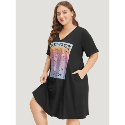 Bloomchic Supersoft Essentials Horoscope Print Pocket Roll Sleeve Dress In Multi
