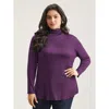 Bloomchic Supersoft Essentials Solid Funnel Neck Knit T-shirt In Purple