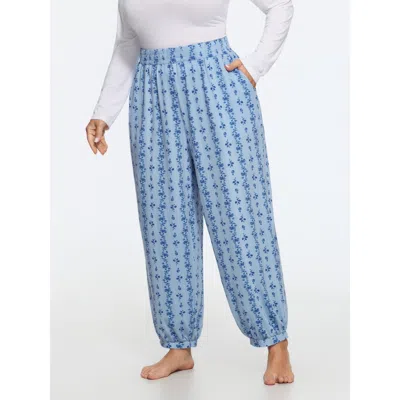 Bloomchic Supersoft Floral Elastic Waist Lounge Bottoms In Blue