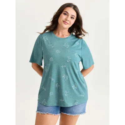 Bloomchic Supersoft Floral Embroidered T-shirt In Blue
