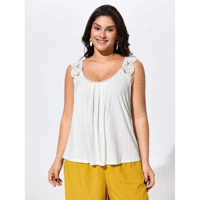 Bloomchic Supersoft Floral Lace Straps Pleated Tank Top In Originalwhite