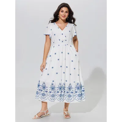 Bloomchic Supersoft Floral Print Elastic Waist Tiered Midi Dress In Originalwhite
