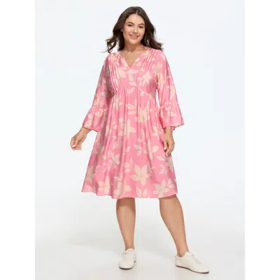 Bloomchic Supersoft Floral Print Front Pleated Mini Dress In Lightpink