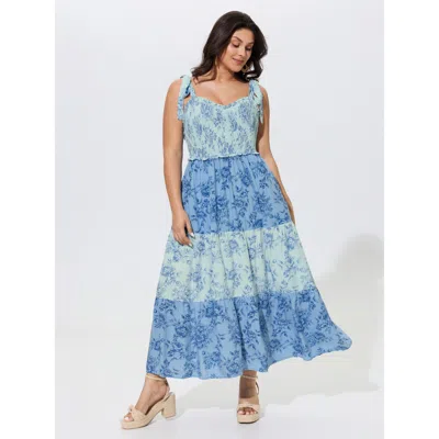 Bloomchic Supersoft Floral Print Shirred Tie Shoulder Tiered Maxi Dress In Multicolor