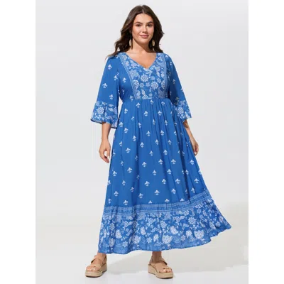 Bloomchic Supersoft Floral Print Tiered Maxi Dress In Mediumblue