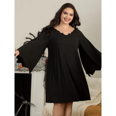 Bloomchic Supersoft Halloween Witch Bell Sleeve Scallop Neck Nightgown In Black