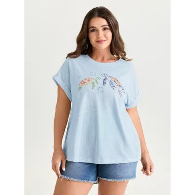 Bloomchic Supersoft Happy Turtle Print T-shirt In Blue