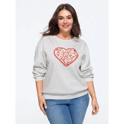 Bloomchic Supersoft Heart Floral Print Loose Sweatshirt In Gray