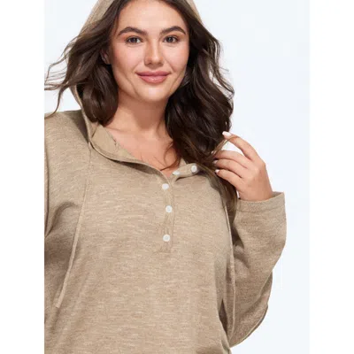 Bloomchic Supersoft Heather Button Down Hooded Pullover In Lightbrown