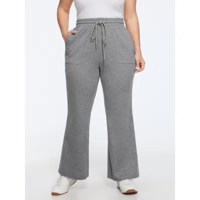 Bloomchic Supersoft Heather Drawstring Waist Flare Pants In Gray